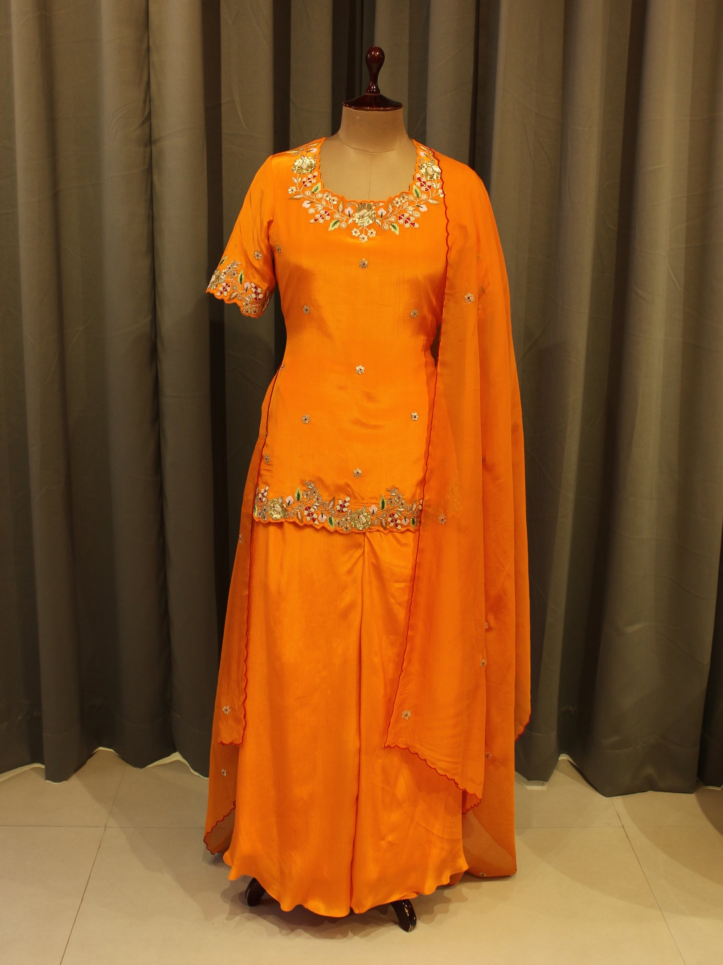 tangerin orange kurta with plazo and dupatta