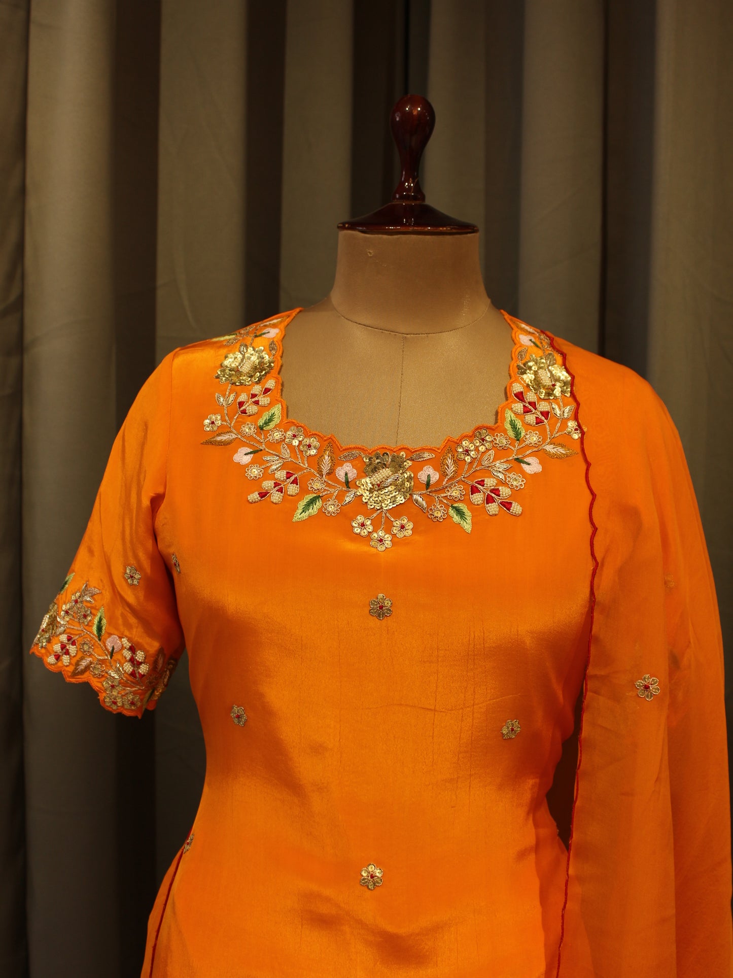 tangerin orange kurta with plazo and dupatta