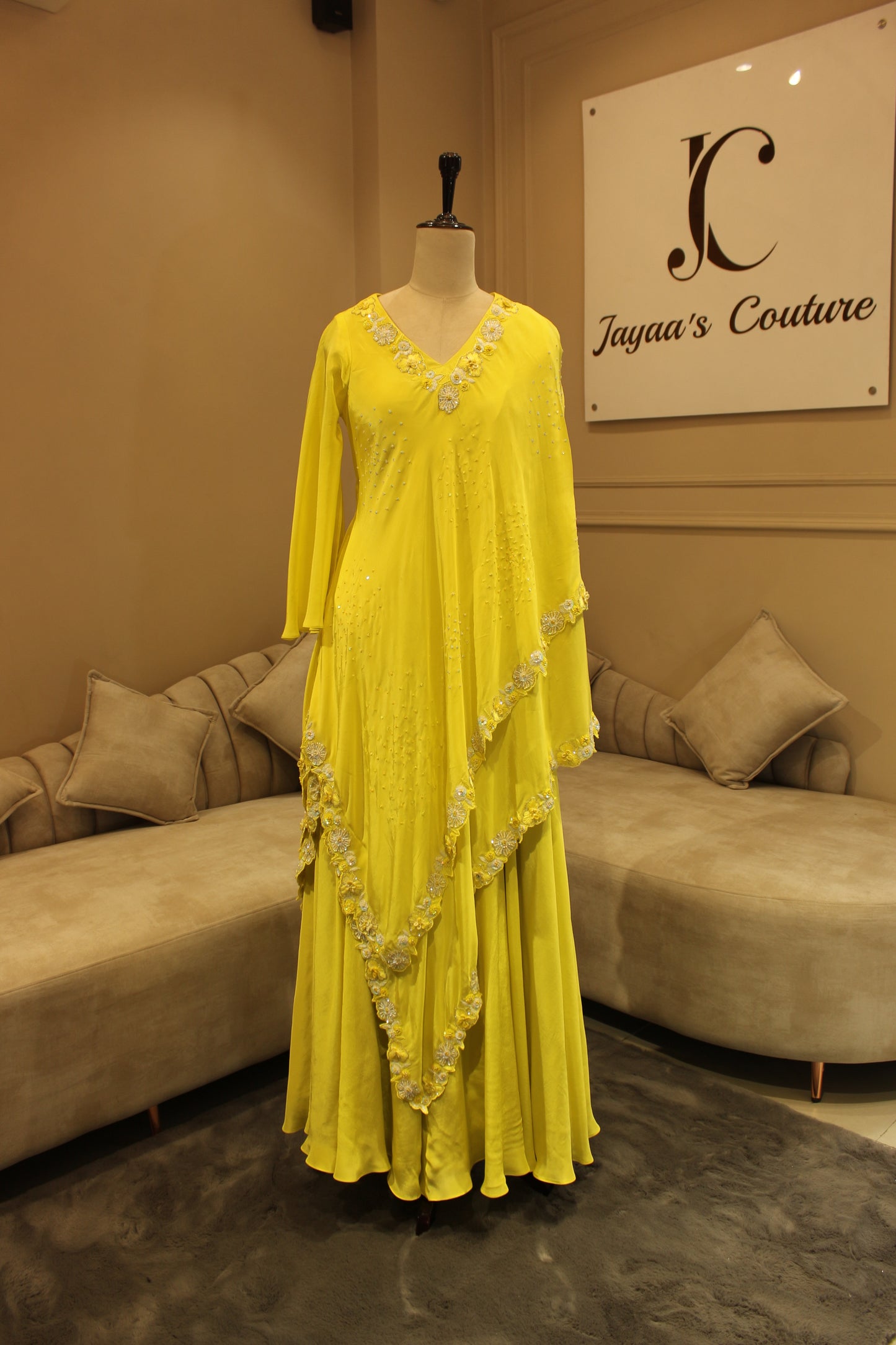 Lemon drape top with flaired plazo