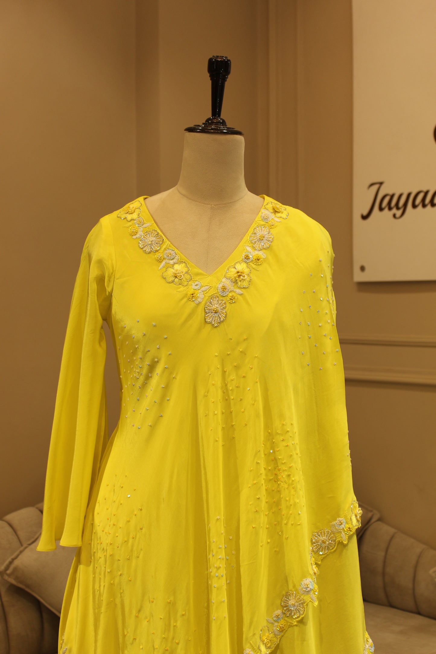 Lemon drape top with flaired plazo