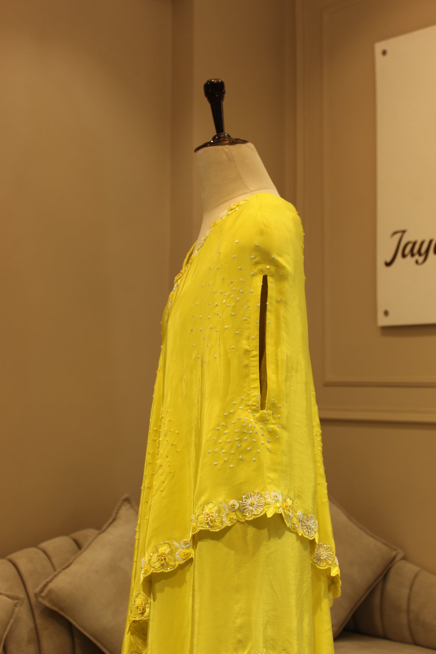 Lemon drape top with flaired plazo