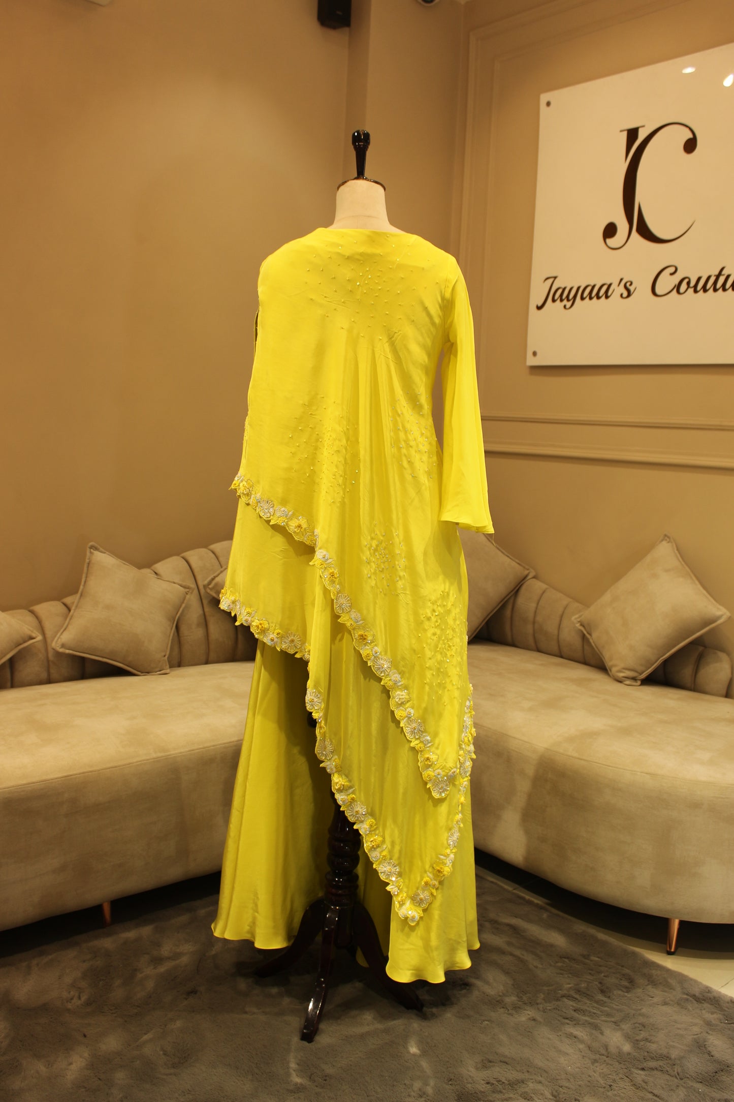 Lemon drape top with flaired plazo