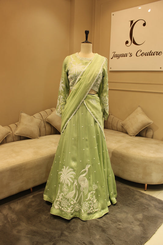 Mint green embroidered lehenga set