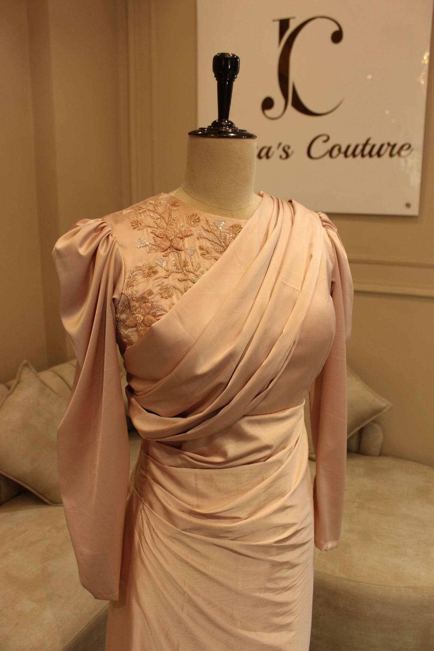 Peach drape gown