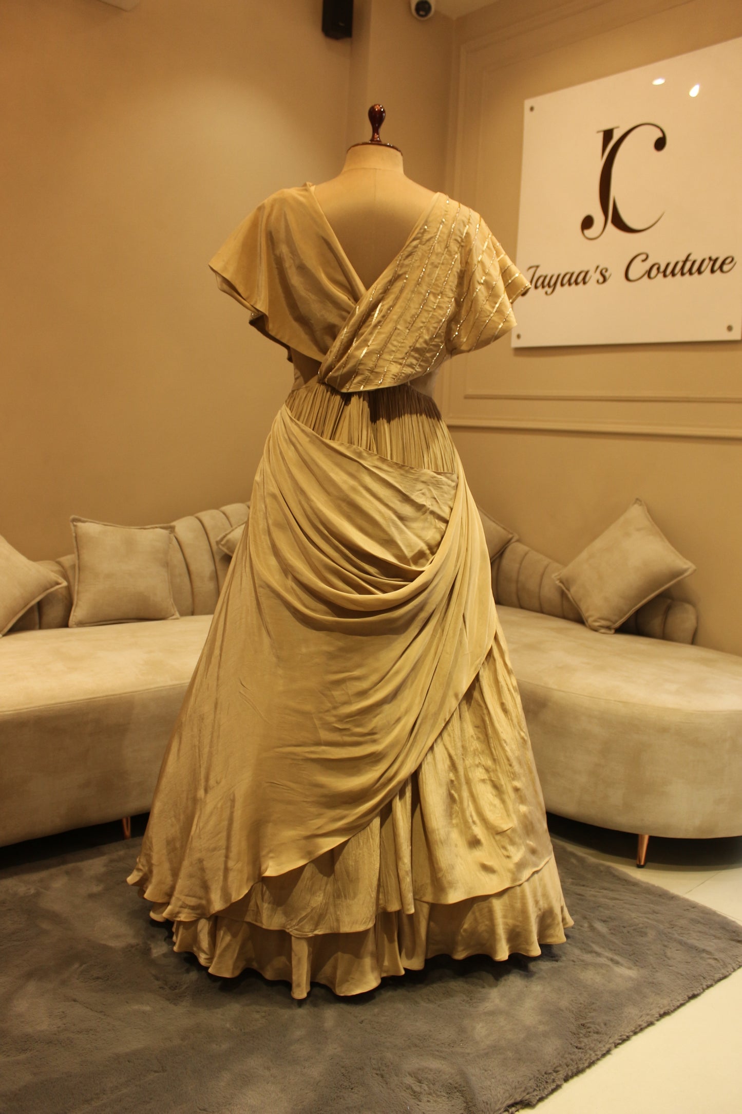 chestnut beige drape gown