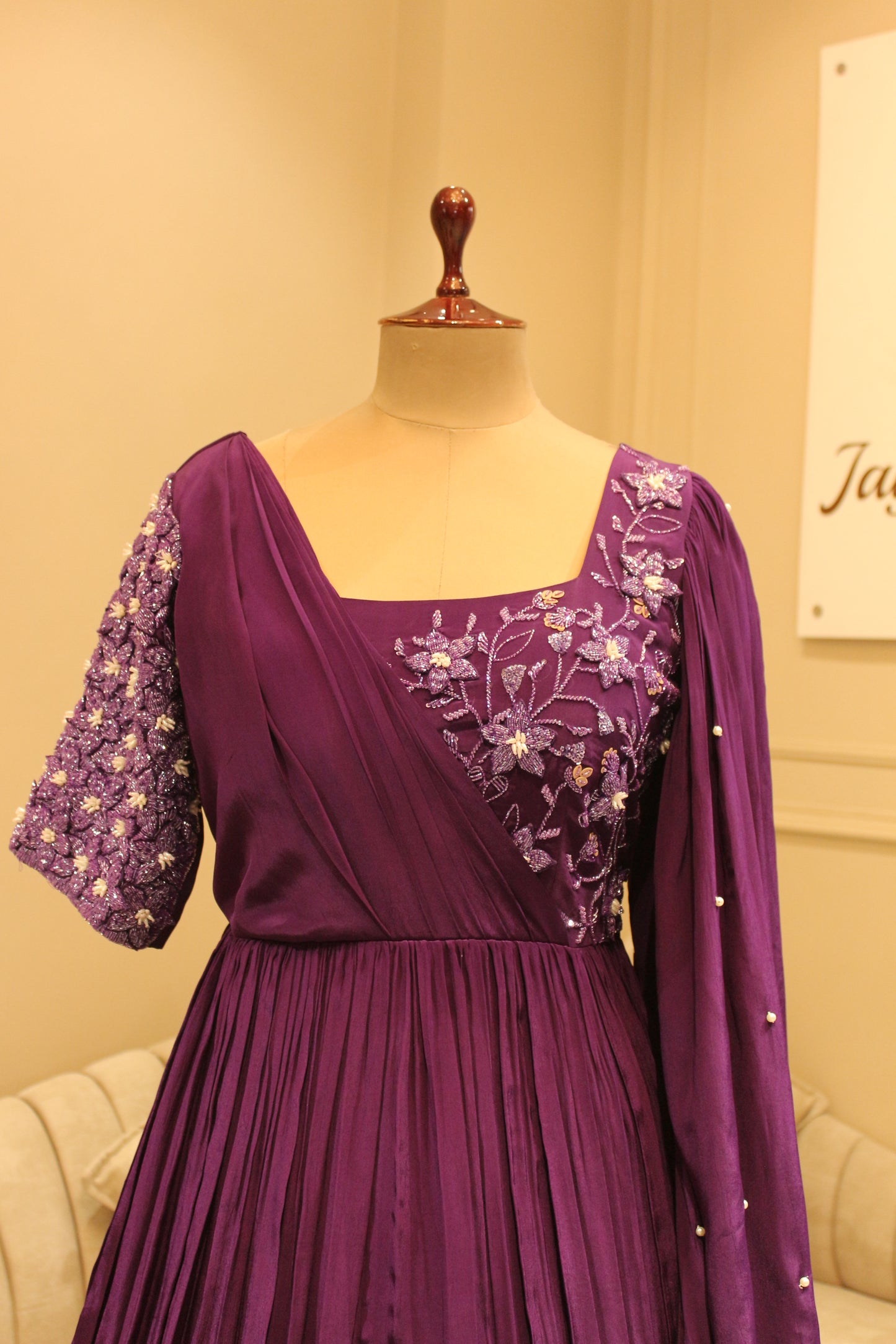 Purple gown with long sleeves