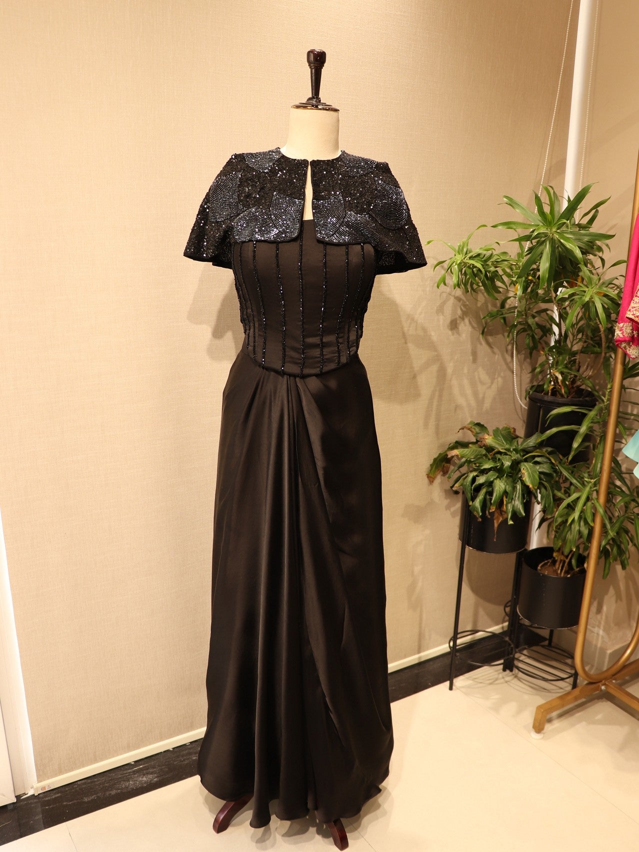 Black corset with cape skirt