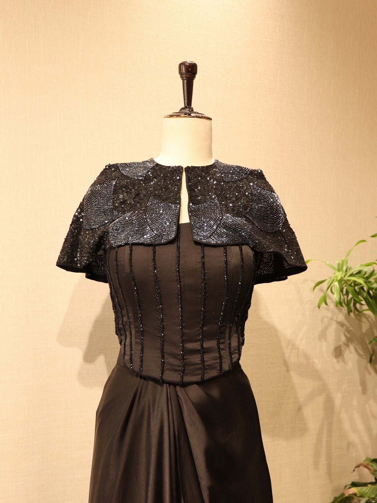 Black corset with cape skirt
