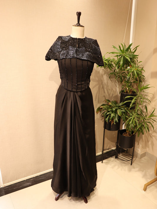 Black corset with cape skirt