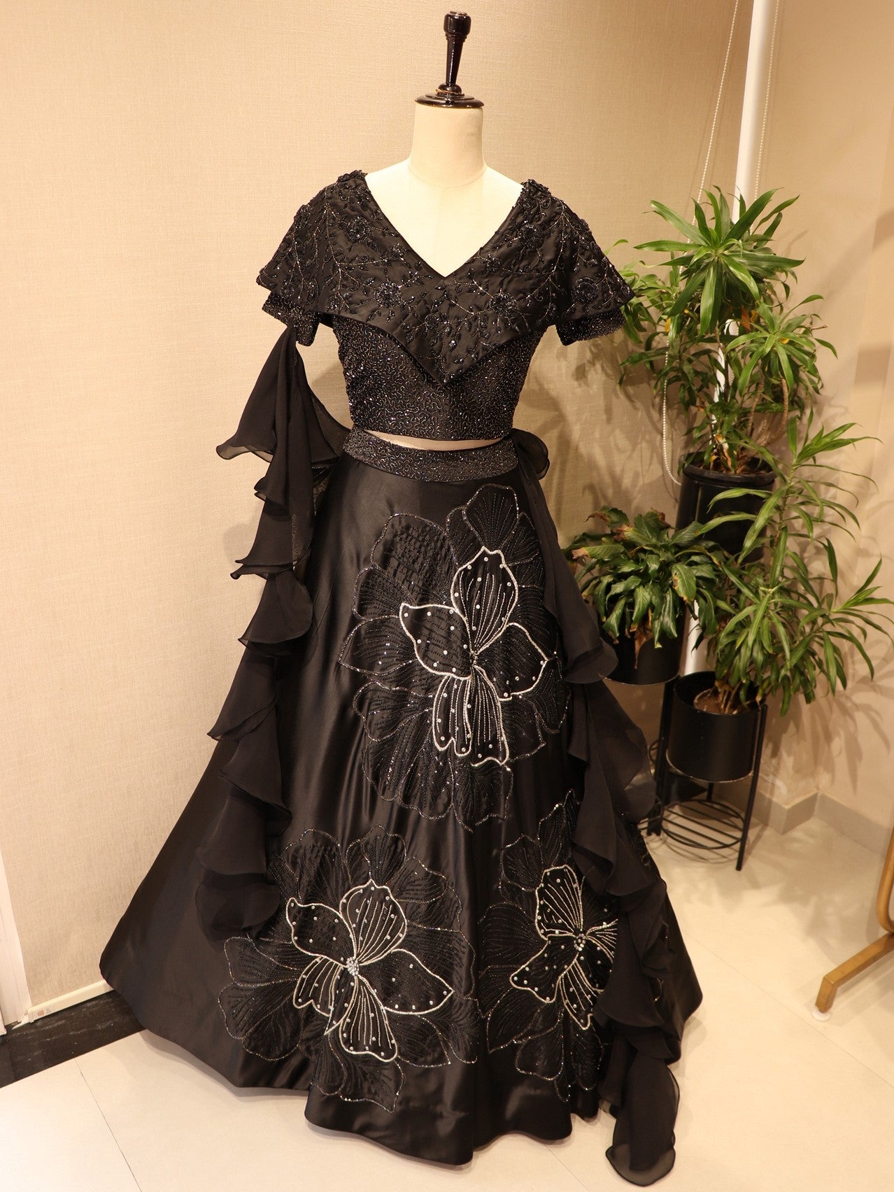 Black cape top with skirt and dupatta
