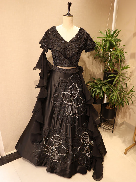 Black cape top with skirt and dupatta