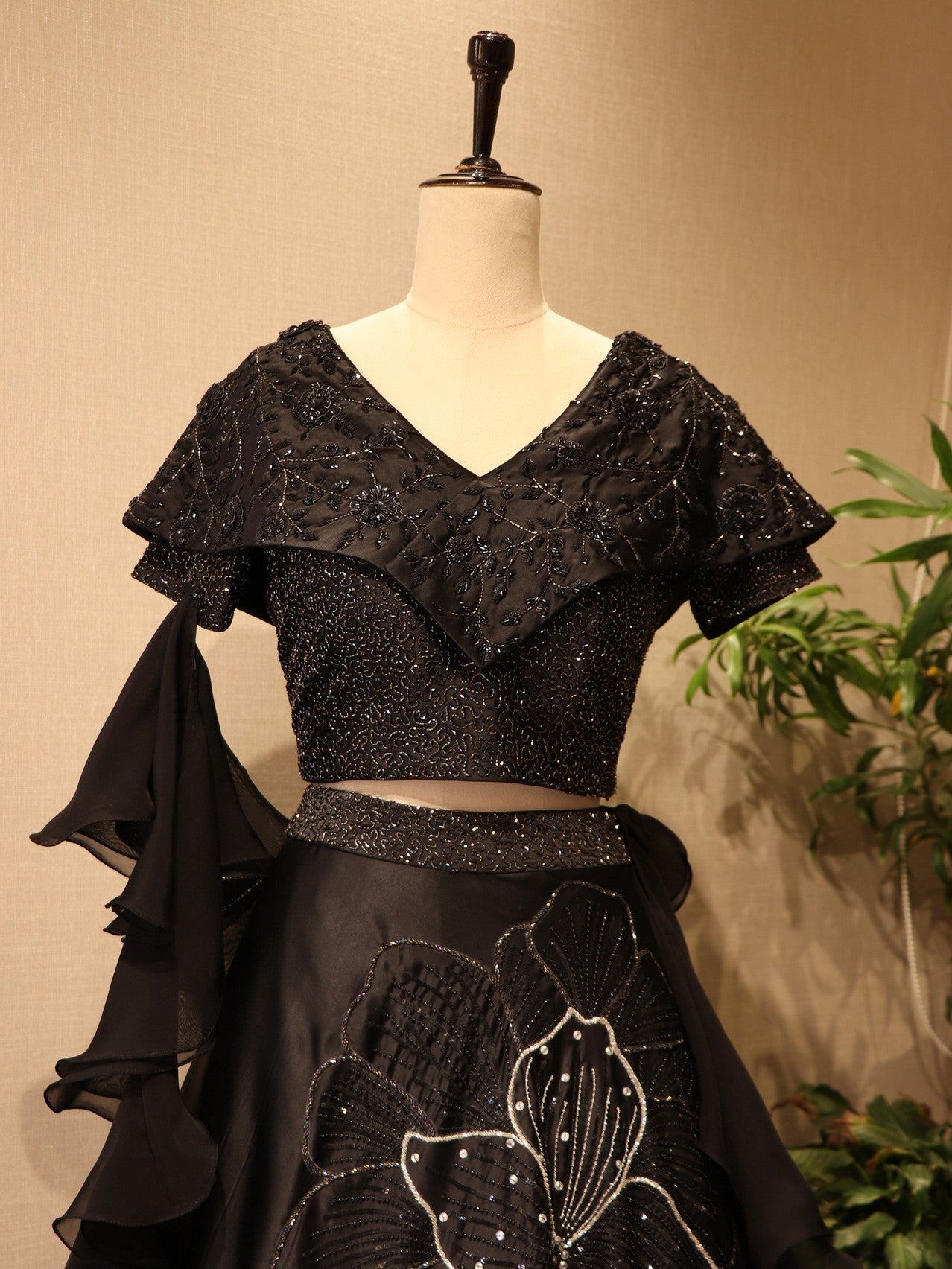Black cape top with skirt and dupatta