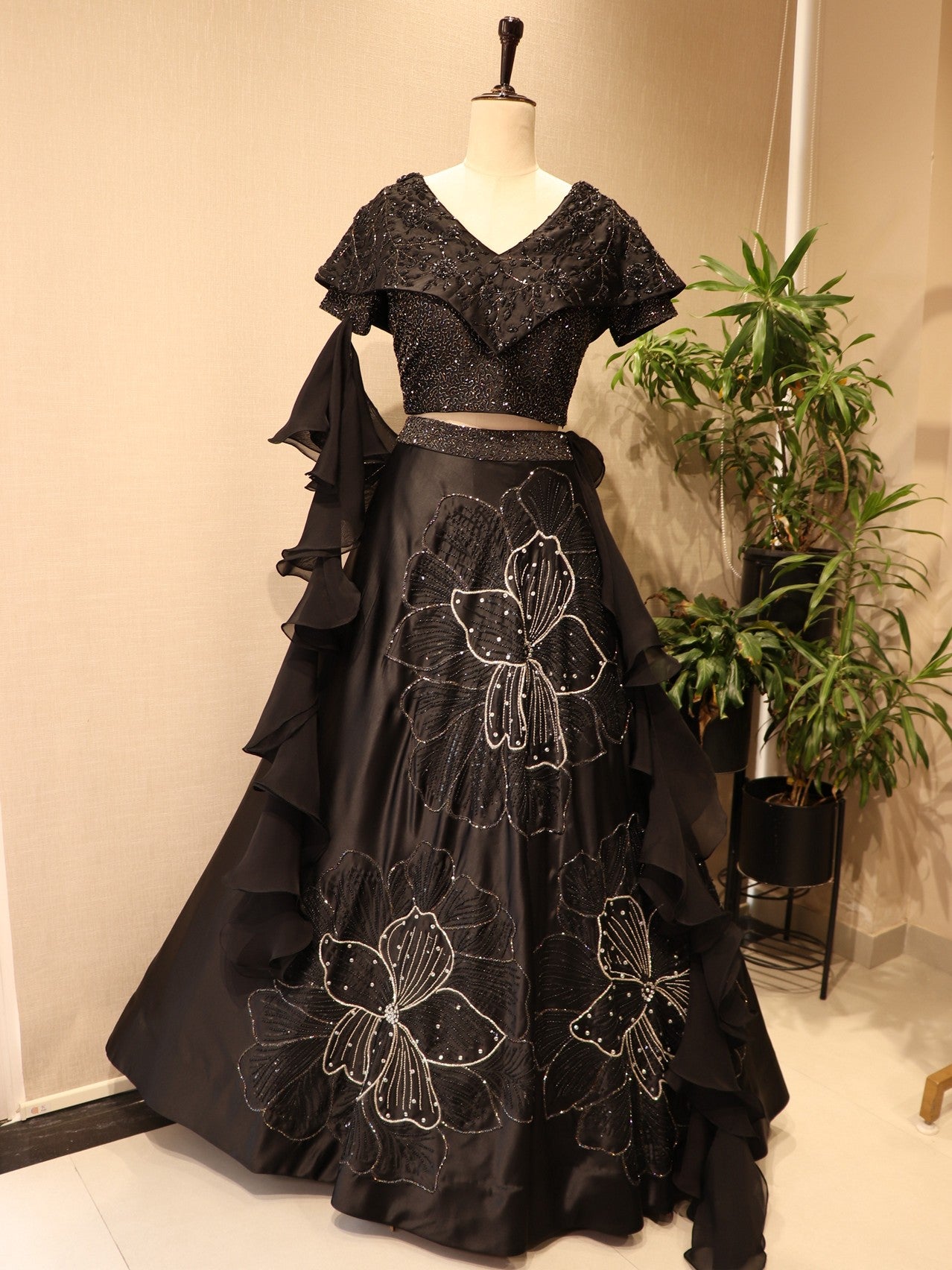 Black cape top with skirt and dupatta