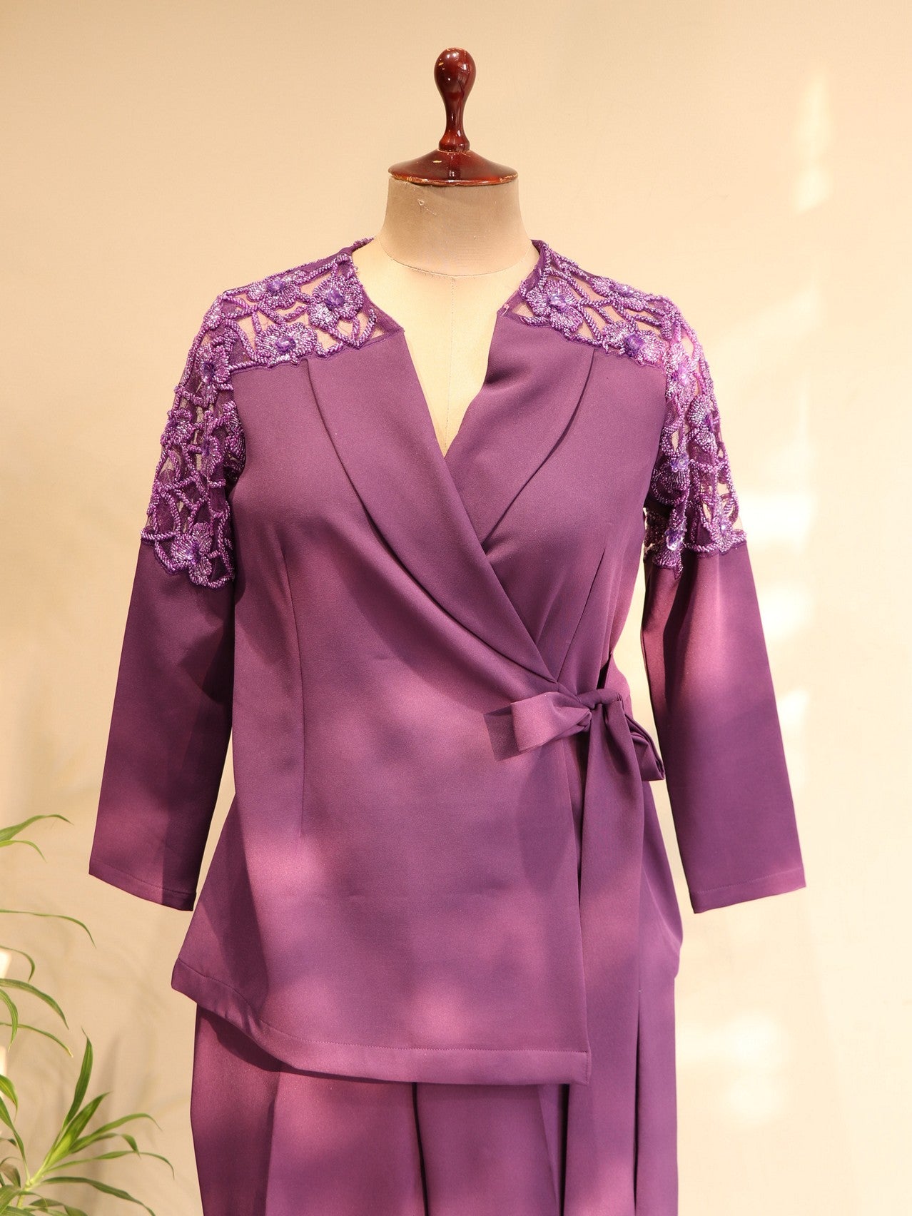 purple embroidered co-ord set