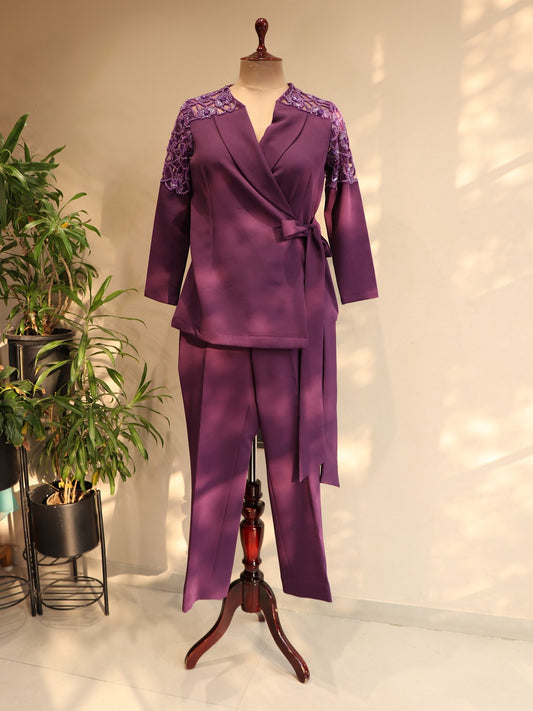 purple embroidered co-ord set