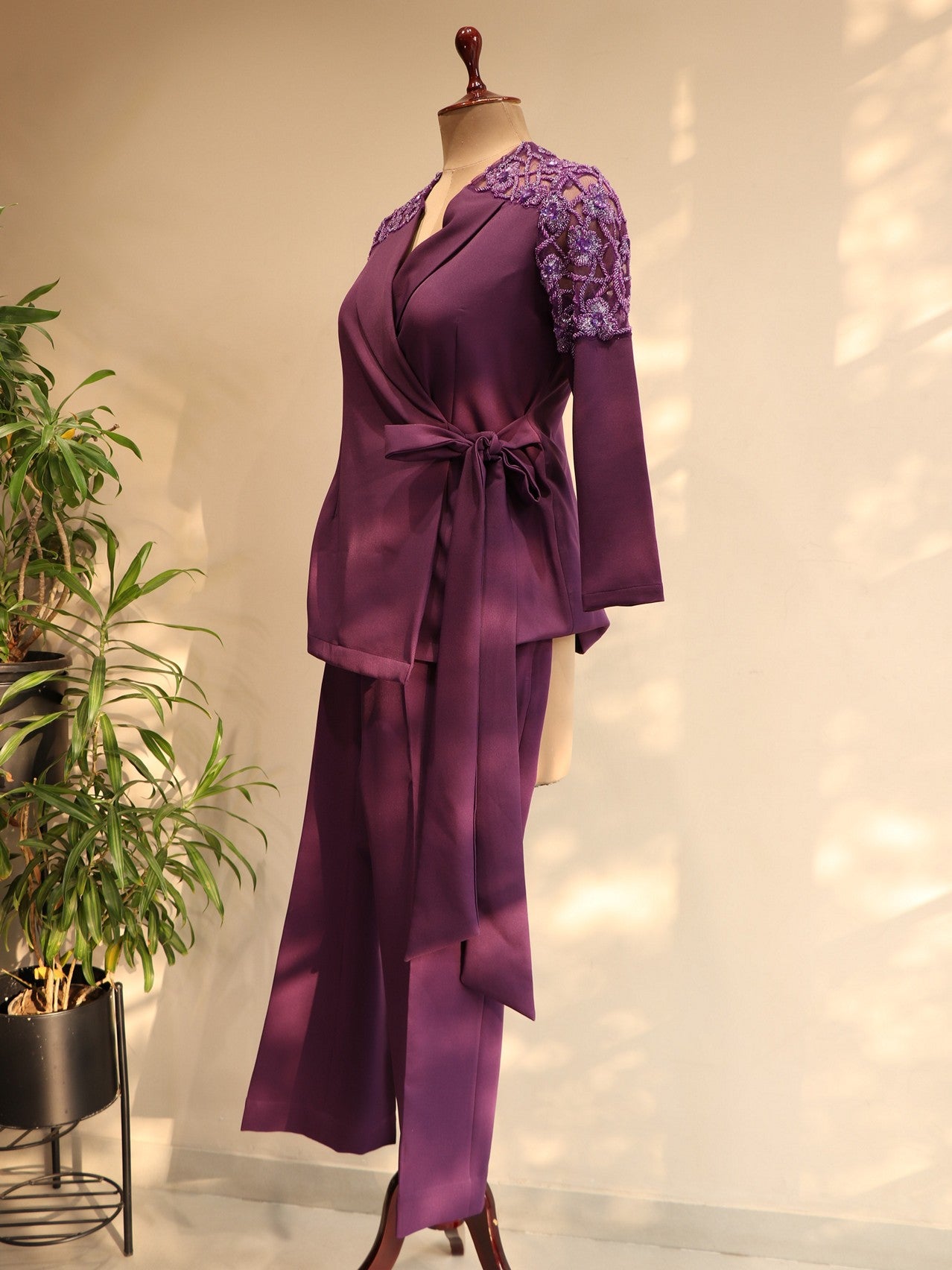 purple embroidered co-ord set