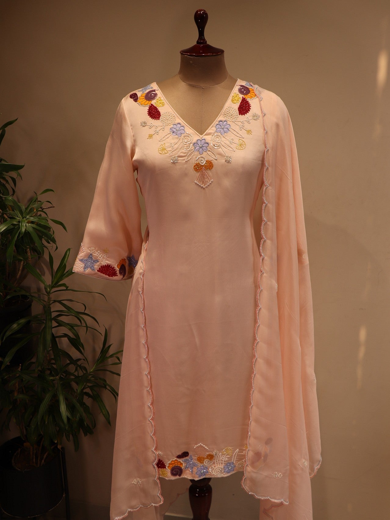 Blush pink kurta pants dupatta