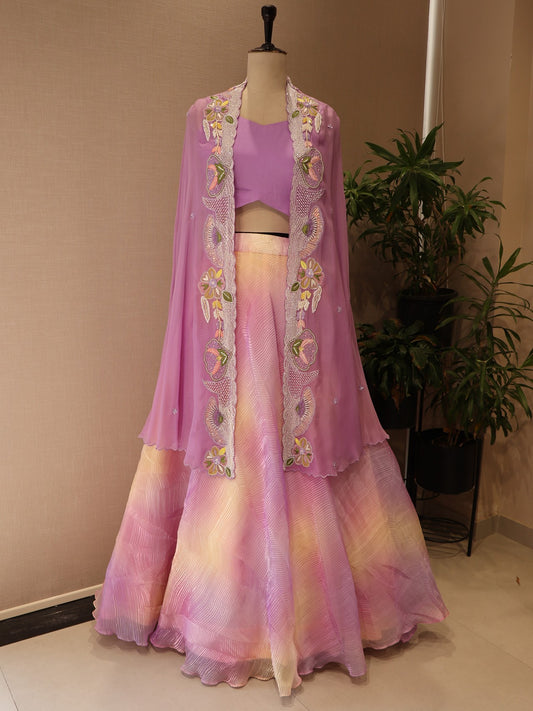 lavander multi shaded crop top skirt cape