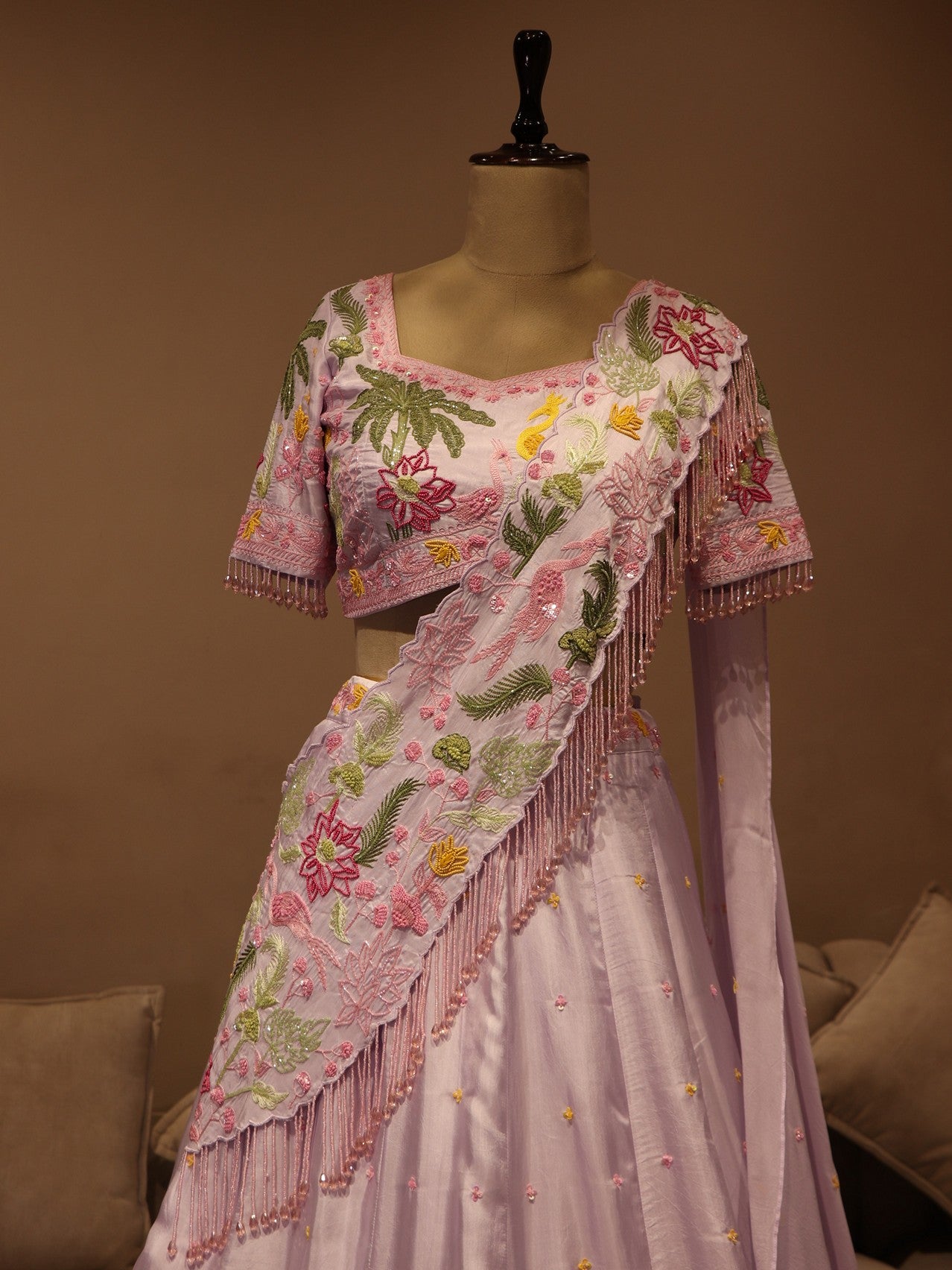 Pastel lilac crane lehenga set