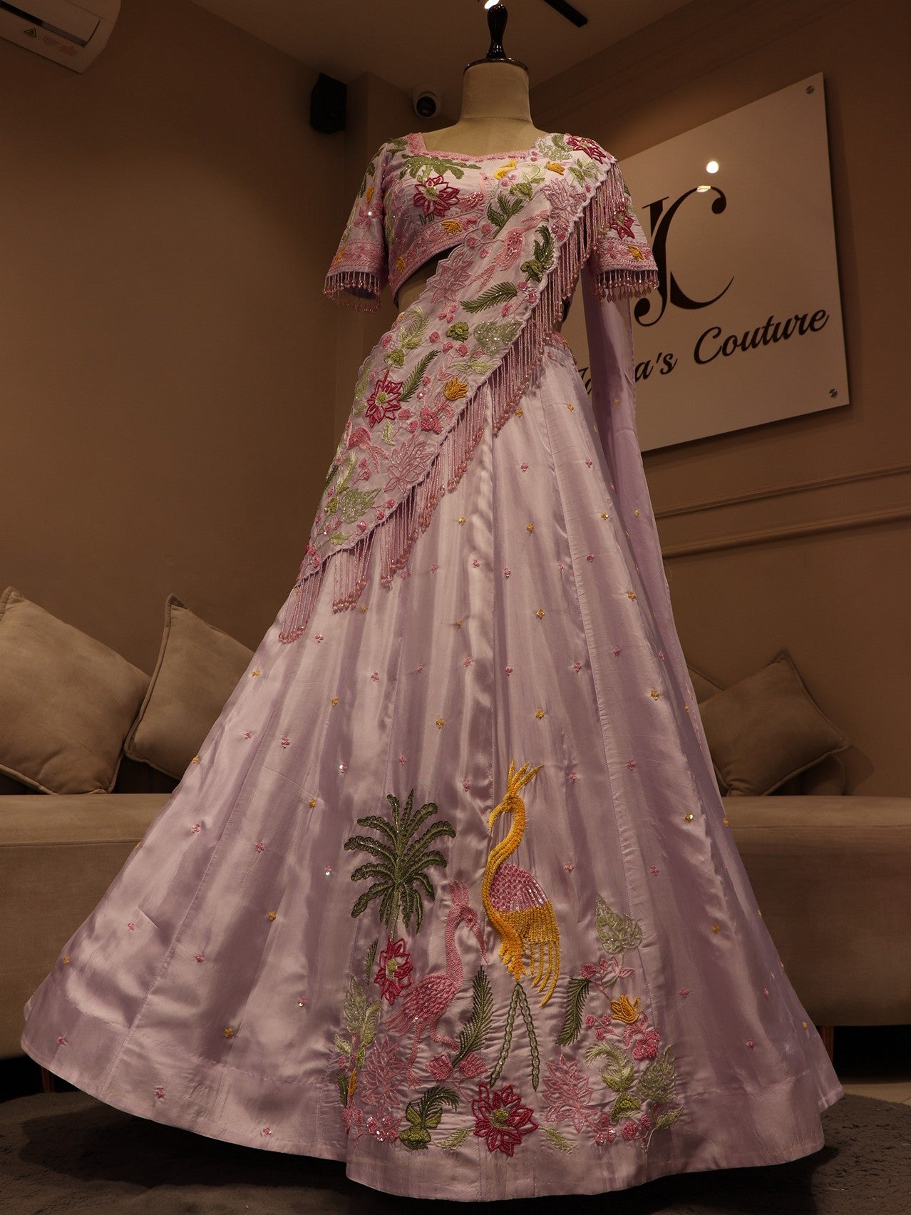 Pastel lilac crane lehenga set