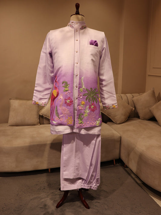 Pastel lilac crane mens indo western
