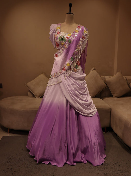Lavanader shaded drape lehenga set
