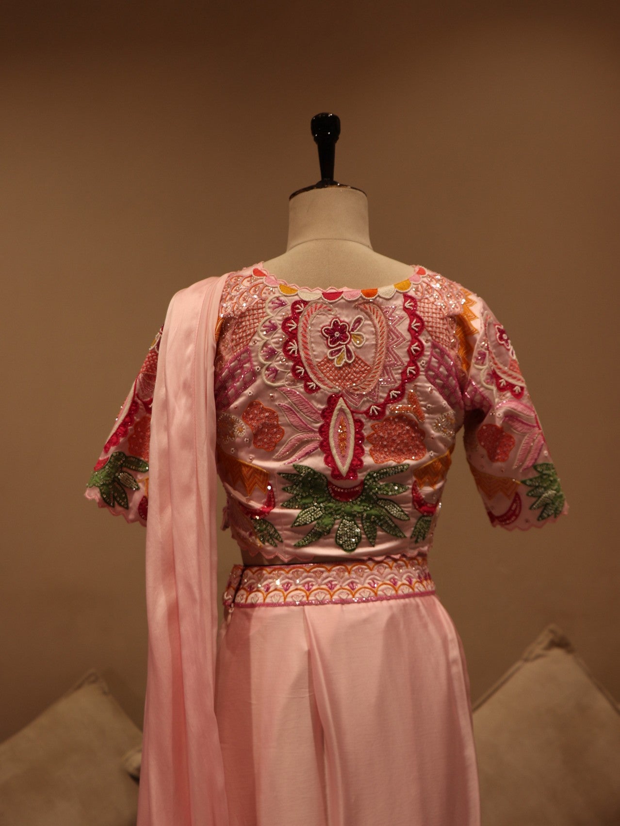 Pink embroidered drape saree