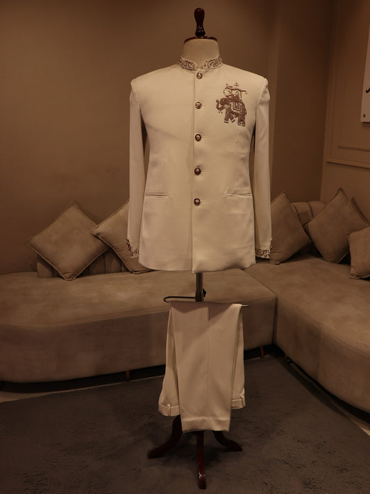 Pearl white elephant jodhpuri with pants