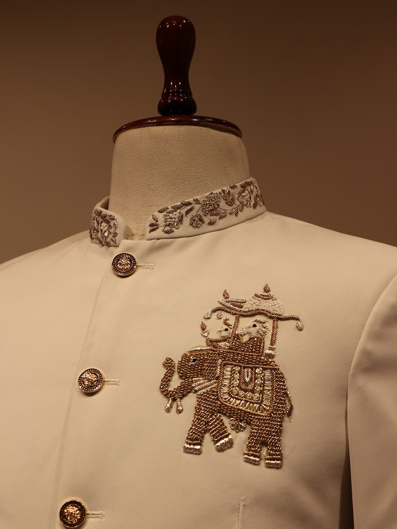 Pearl white elephant jodhpuri with pants