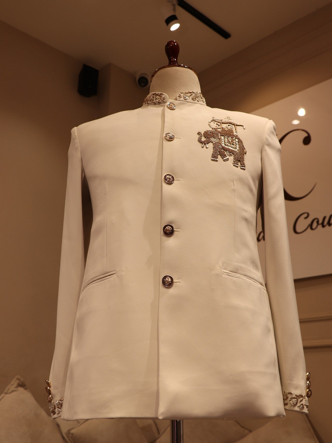 Pearl white elephant jodhpuri with pants