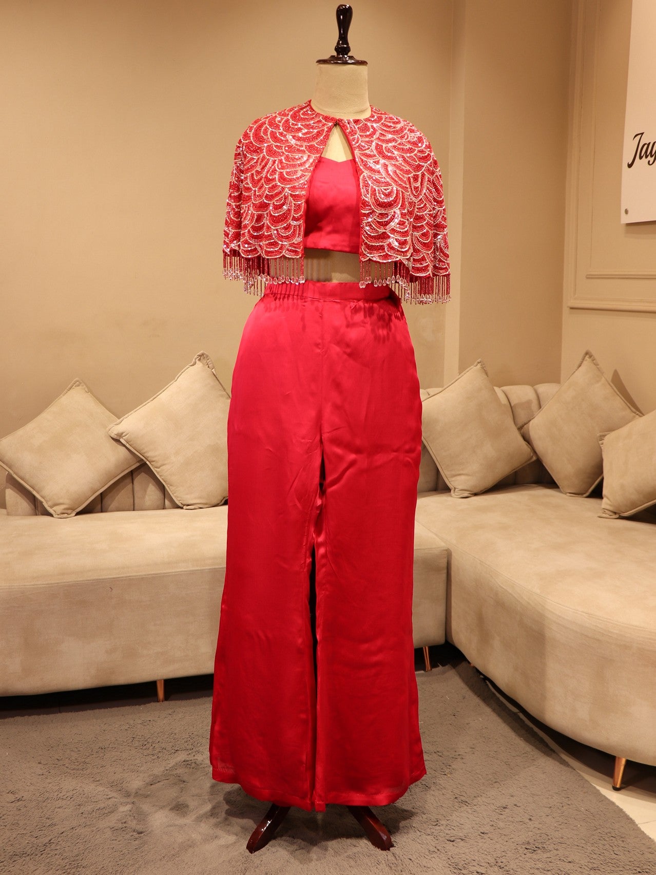 Tomato red cape top with plazo