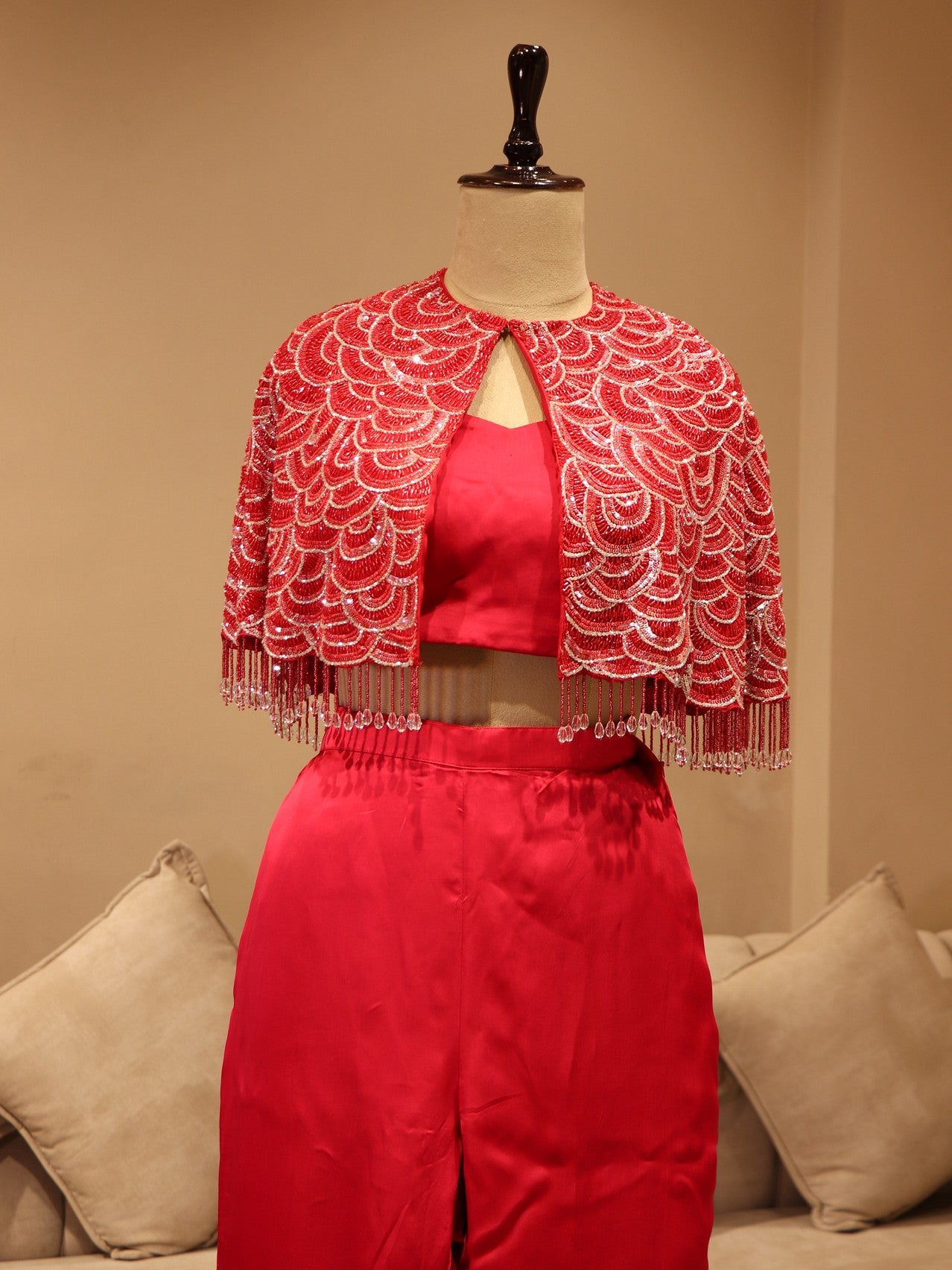 Tomato red cape top with plazo