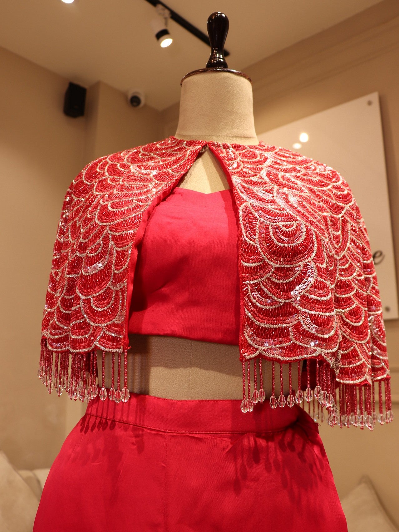 Tomato red cape top with plazo