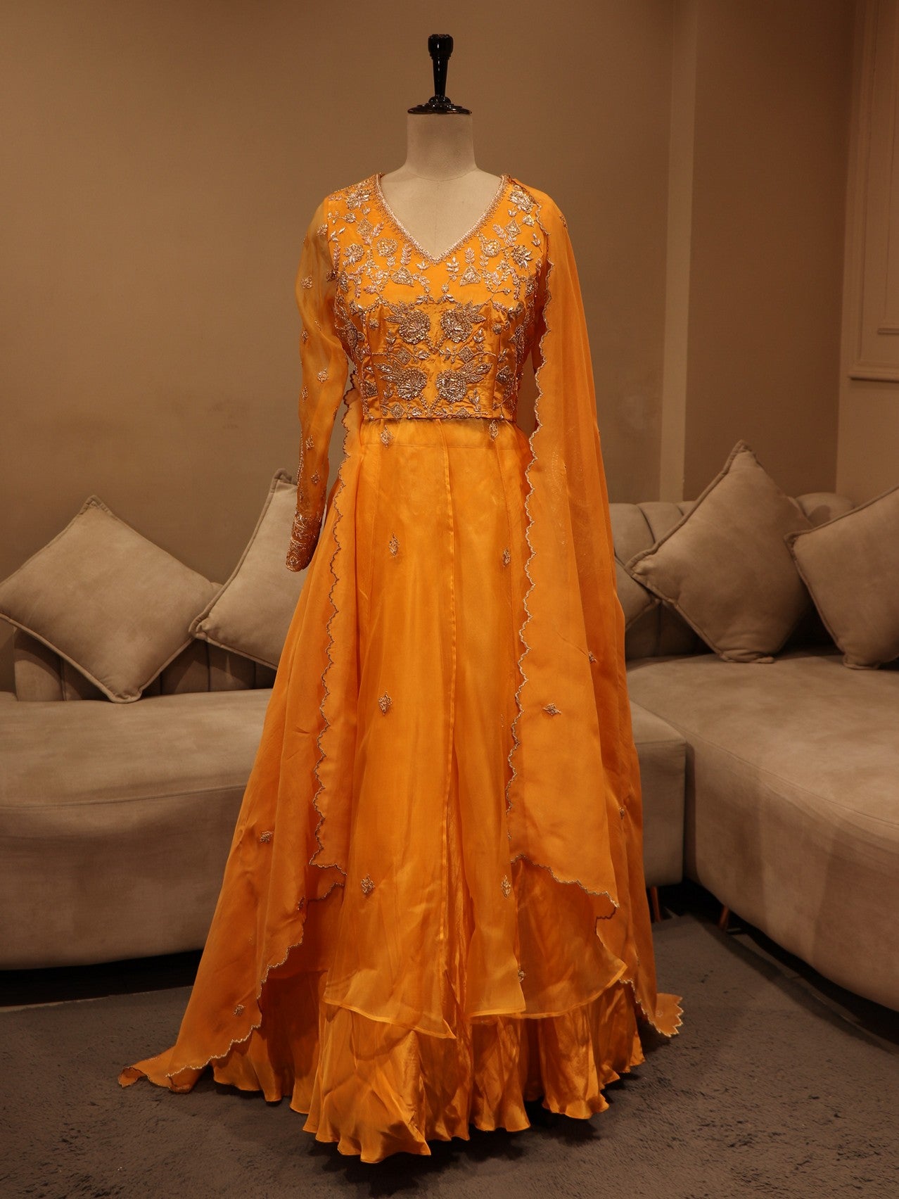 Rust ornage anarkali with skirt dupatta