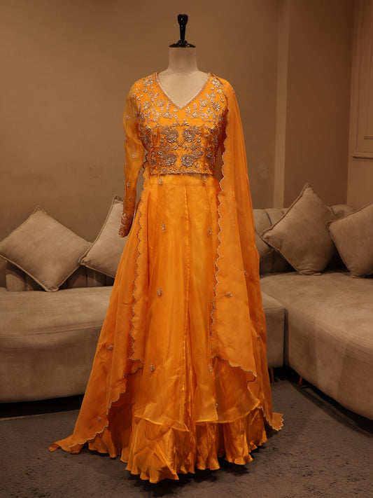 Rust ornage anarkali with skirt dupatta