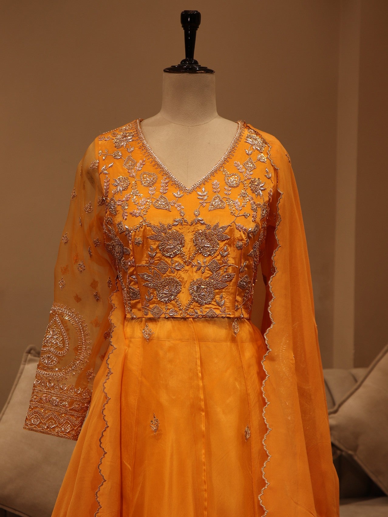 Rust ornage anarkali with skirt dupatta
