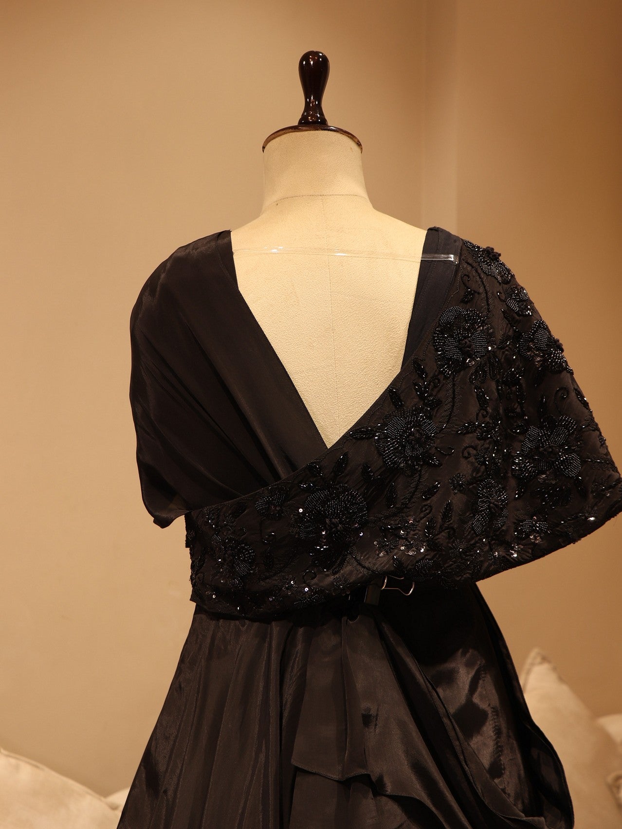 Midnight black cape gown set