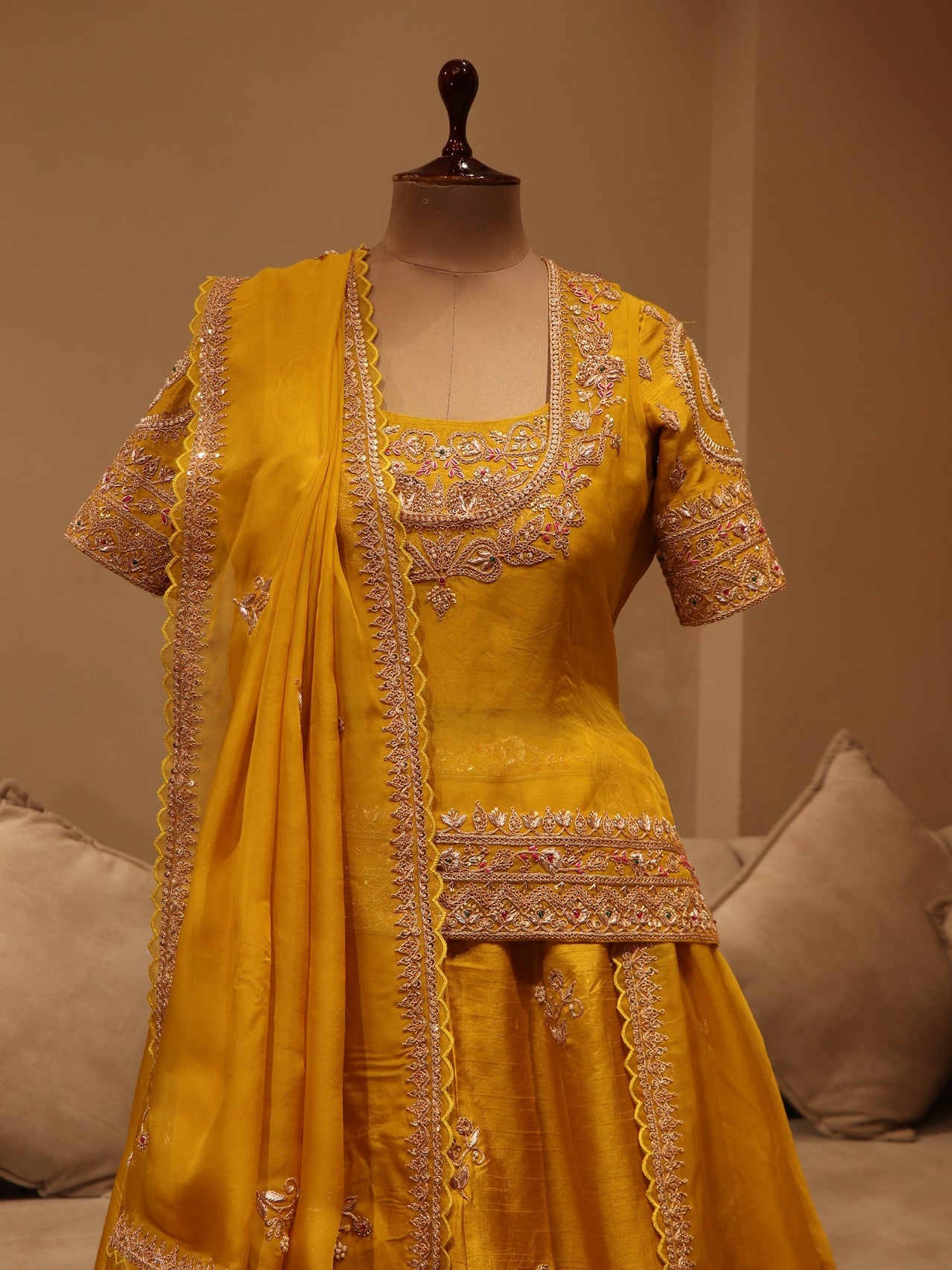 Mustard yellow short kurti with skirt dupatta