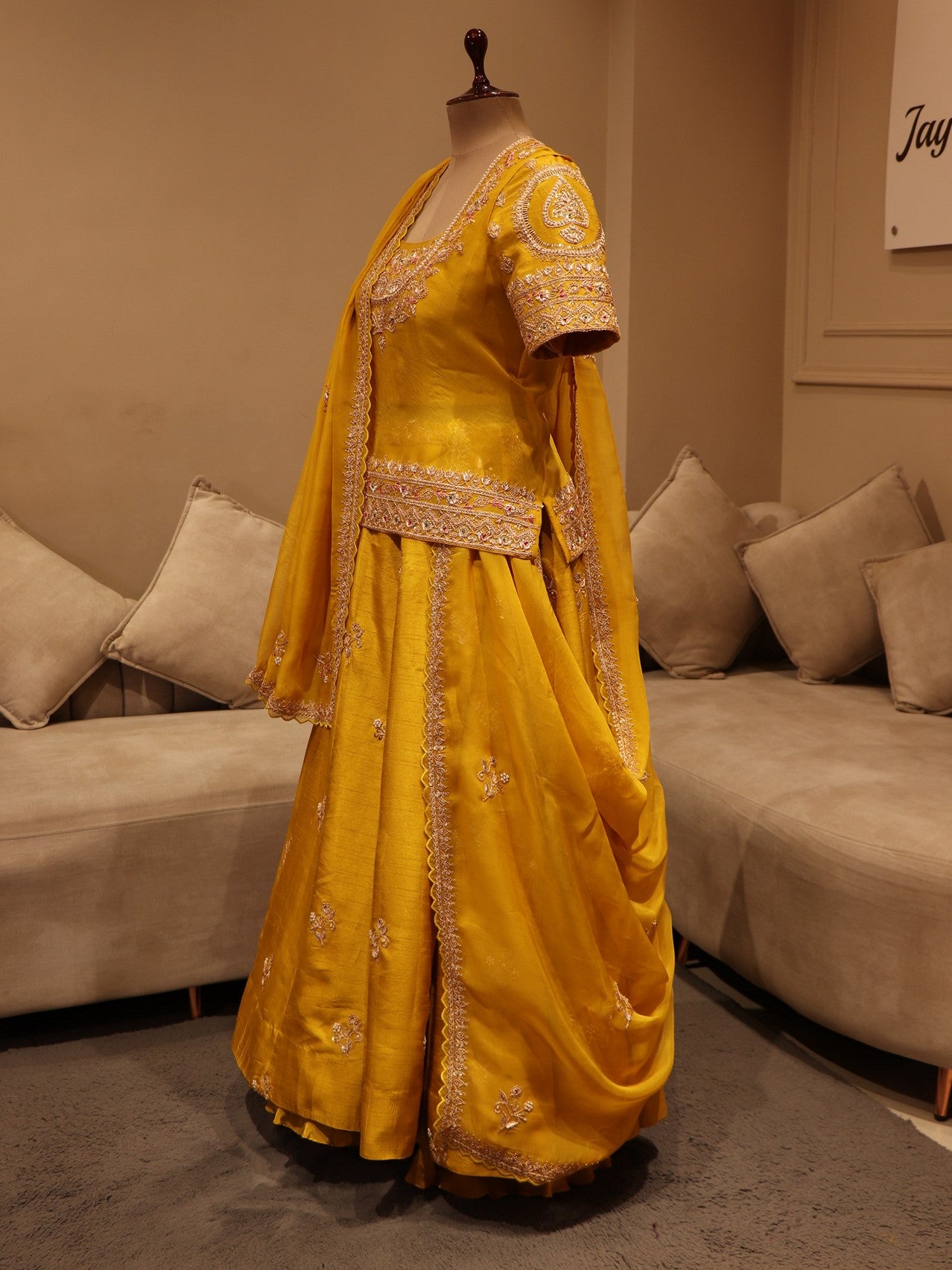 Mustard yellow short kurti with skirt dupatta