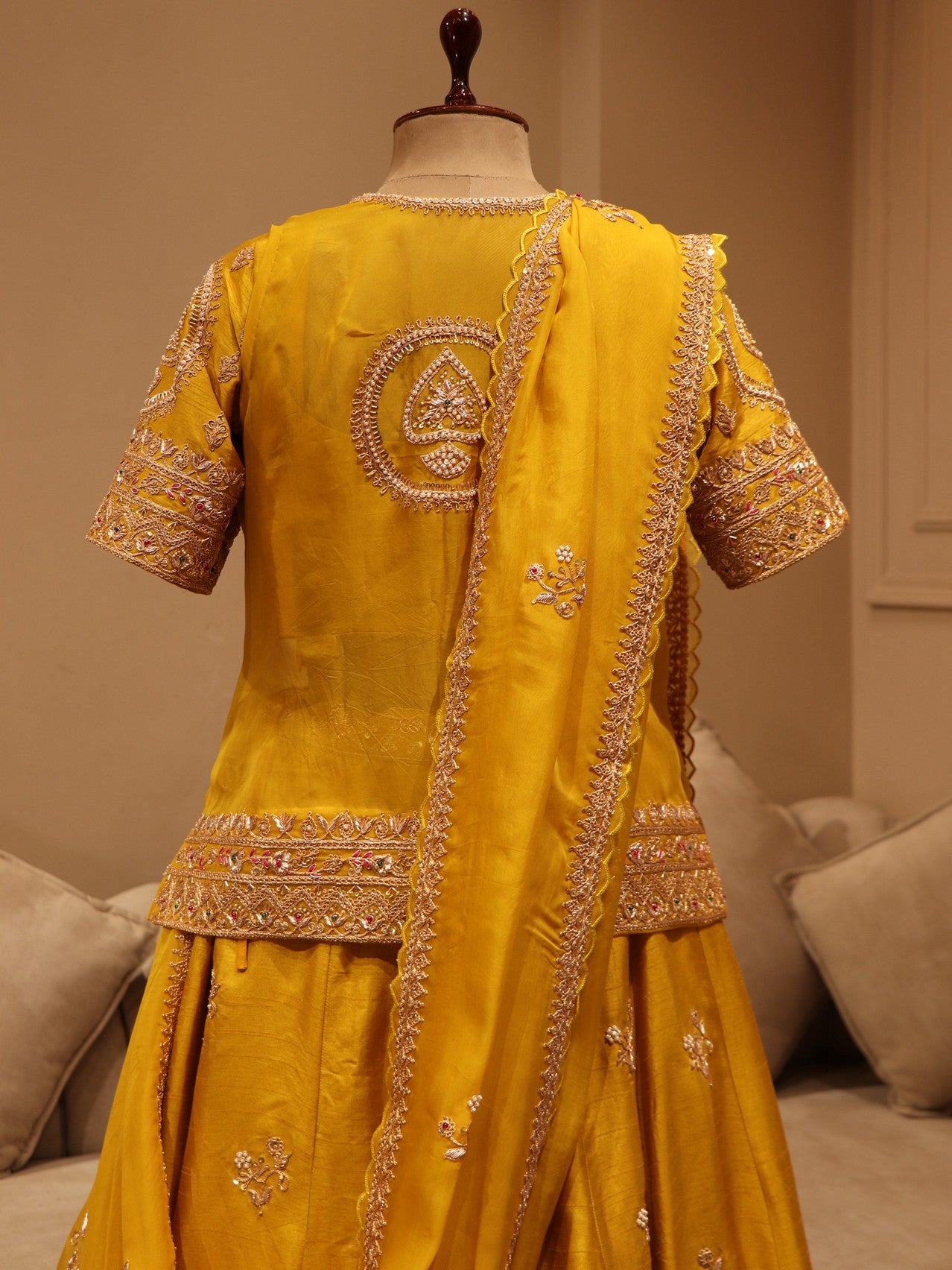 Mustard yellow short kurti with skirt dupatta