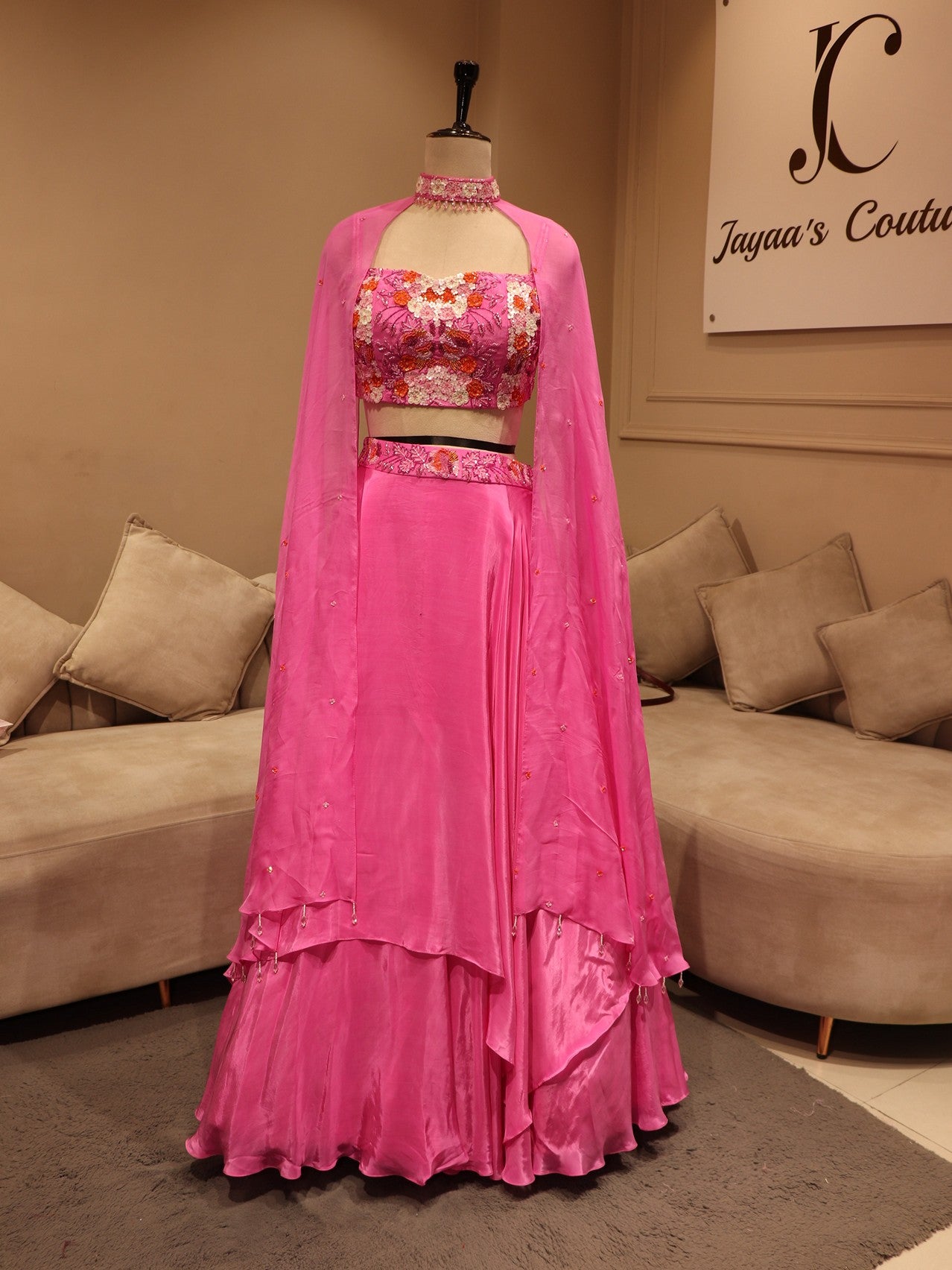 Pink tube top skirt with choker dupatta