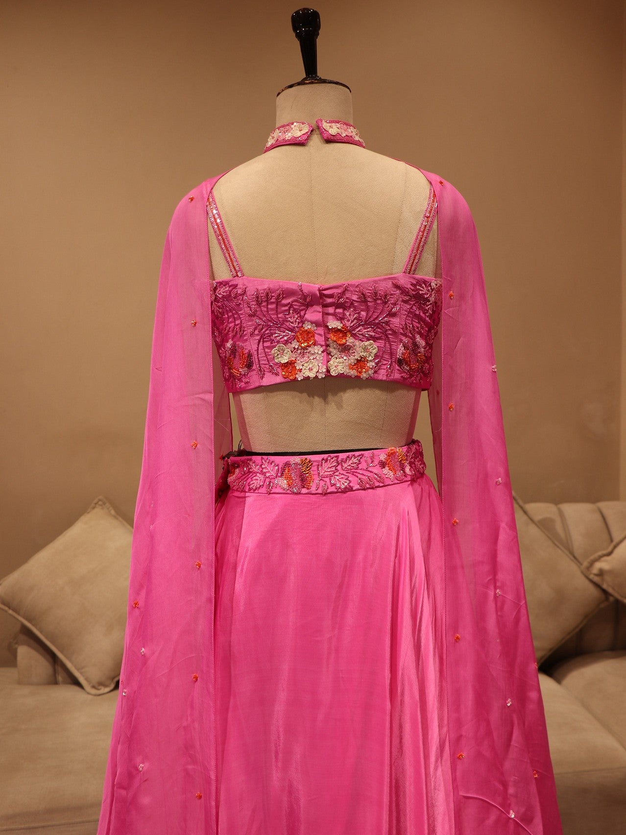 Pink tube top skirt with choker dupatta