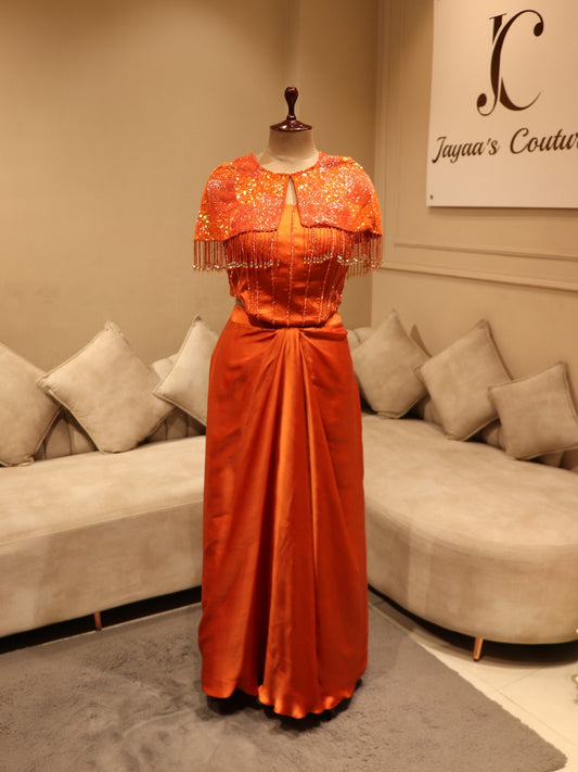 Rust orange cape corset with skirt