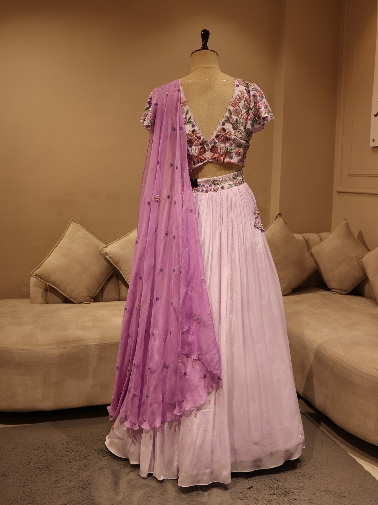 Lilac peacock lehenga with drape dupatta