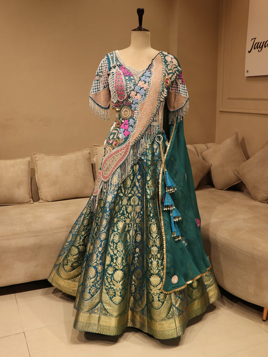turquoise blue banarasi lehenga set