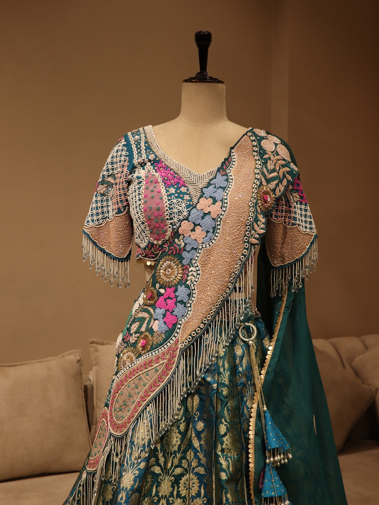 Turquoise blue banarasi lehenga set