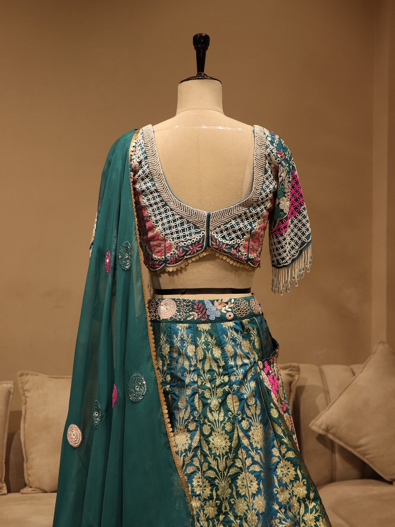 Turquoise blue banarasi lehenga set