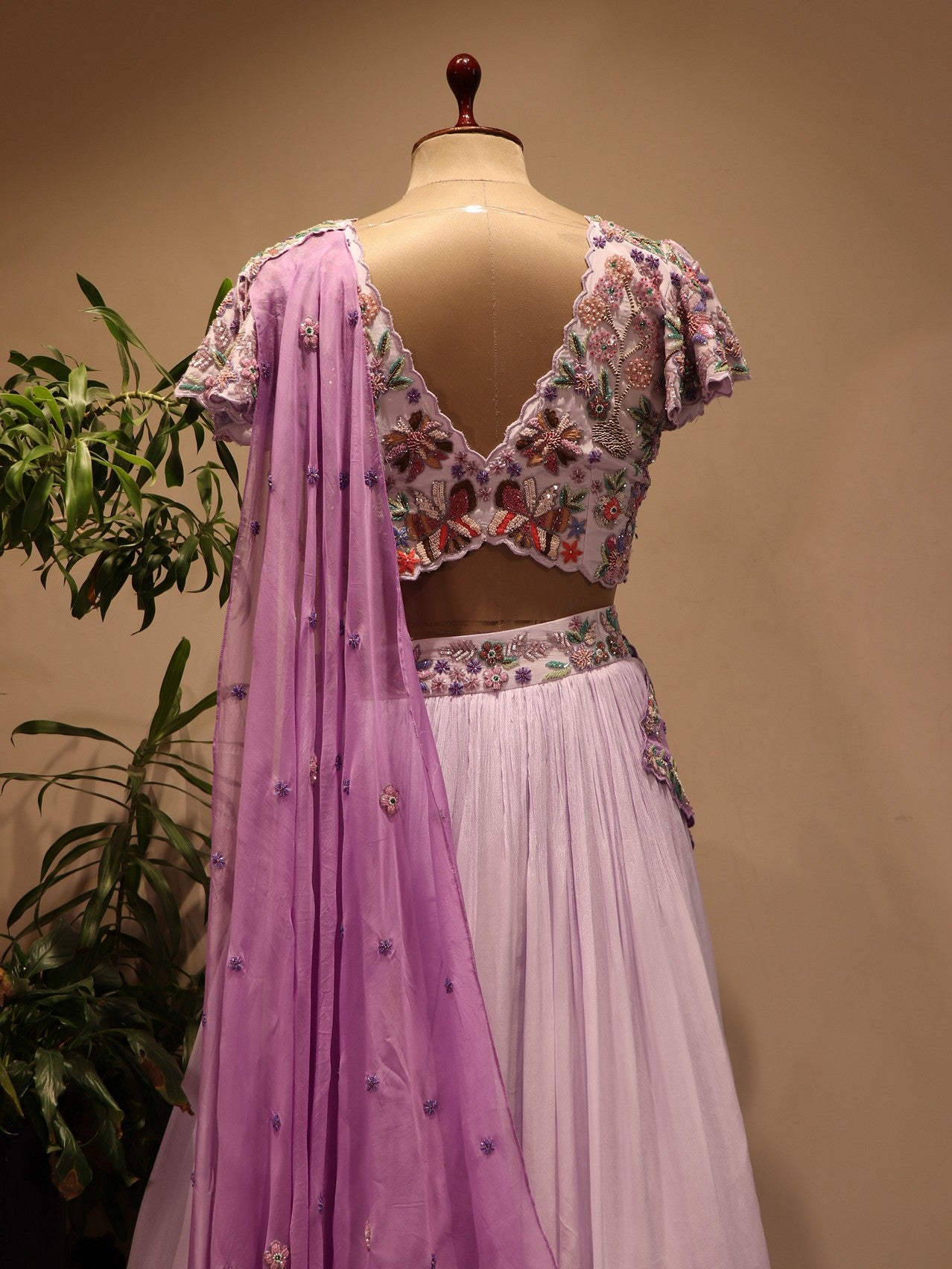 Lilac peacock lehenga with drape dupatta