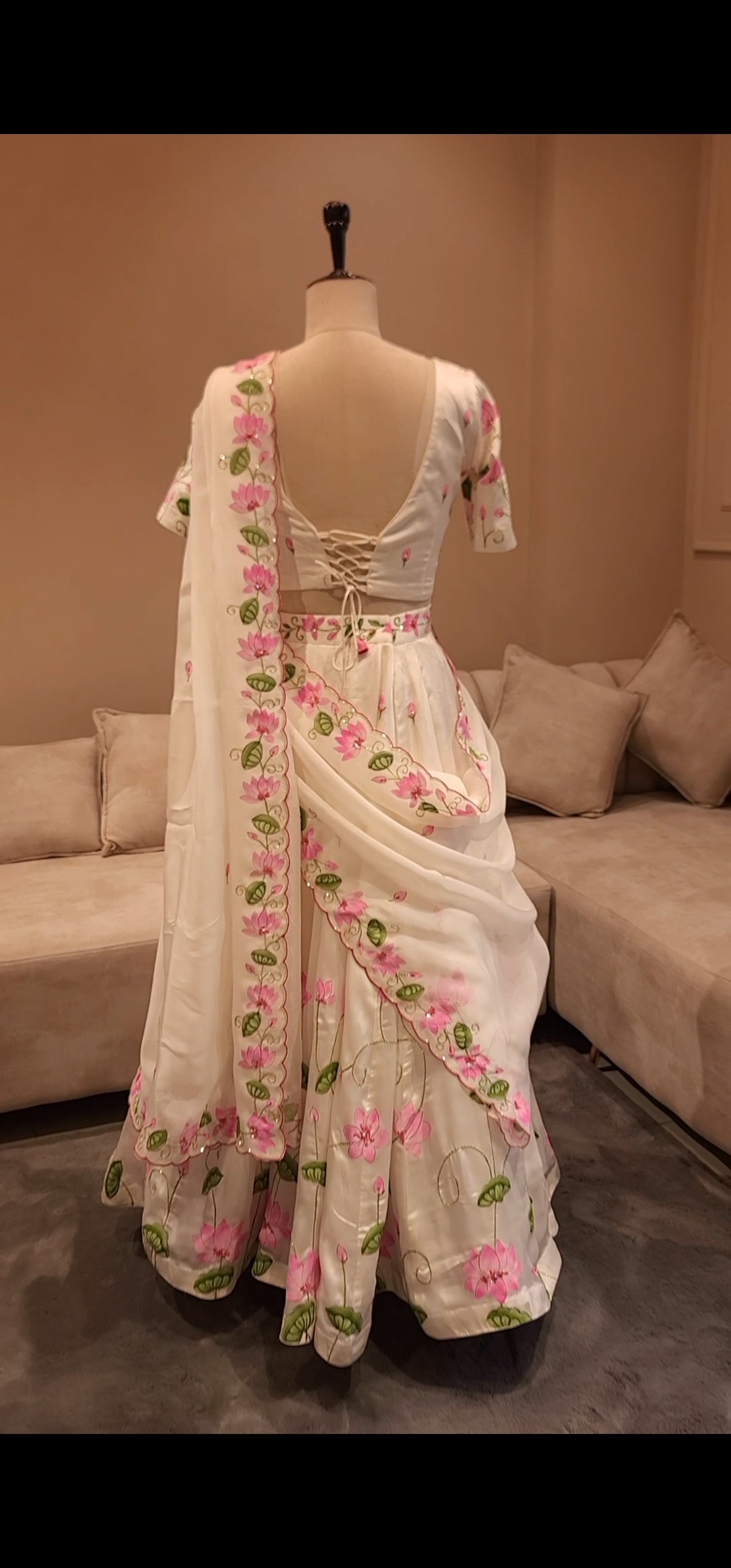 White pichwai handpainted lehenga set