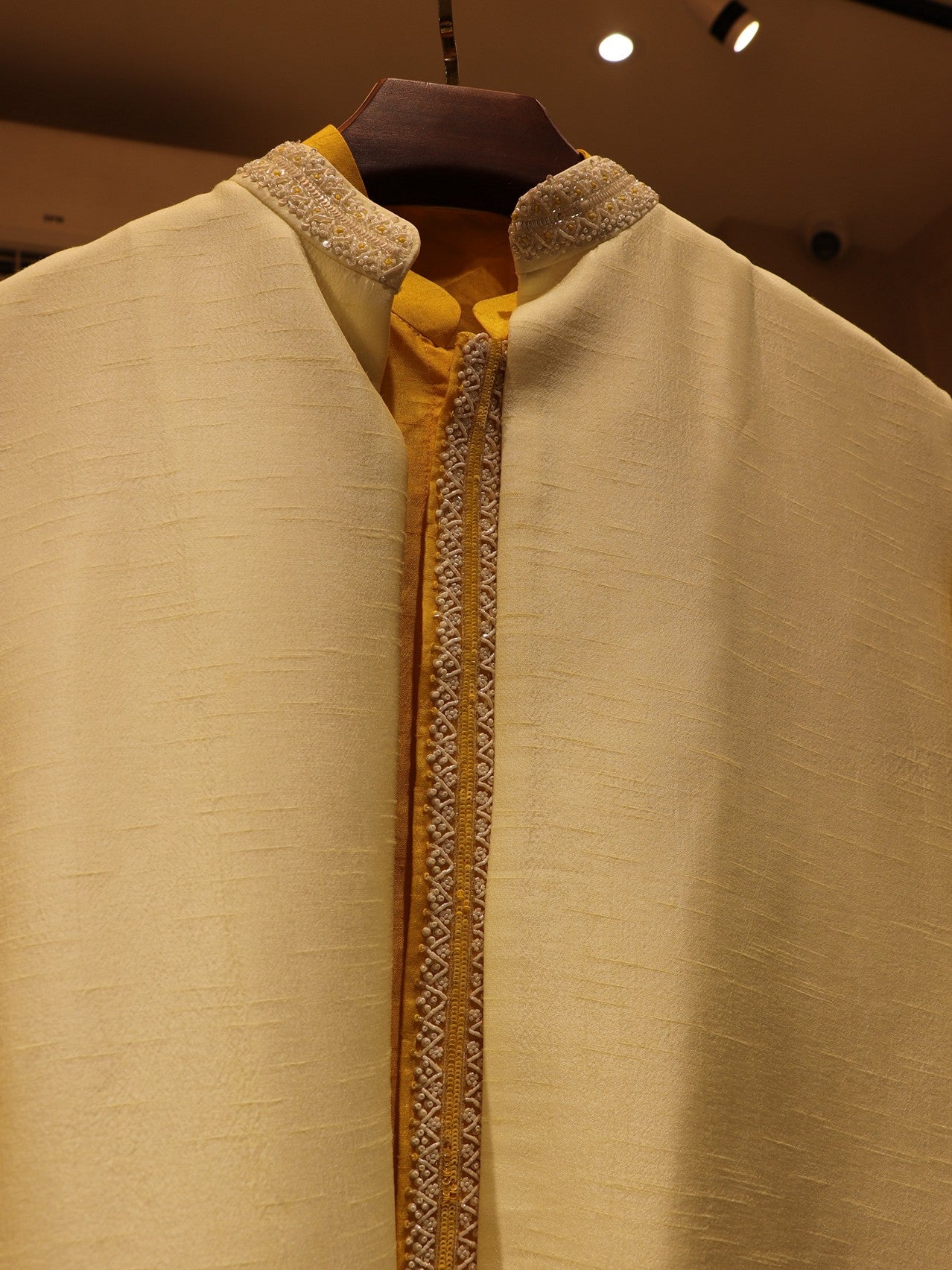 Off white yellow shaded mens kurta pants dupatta